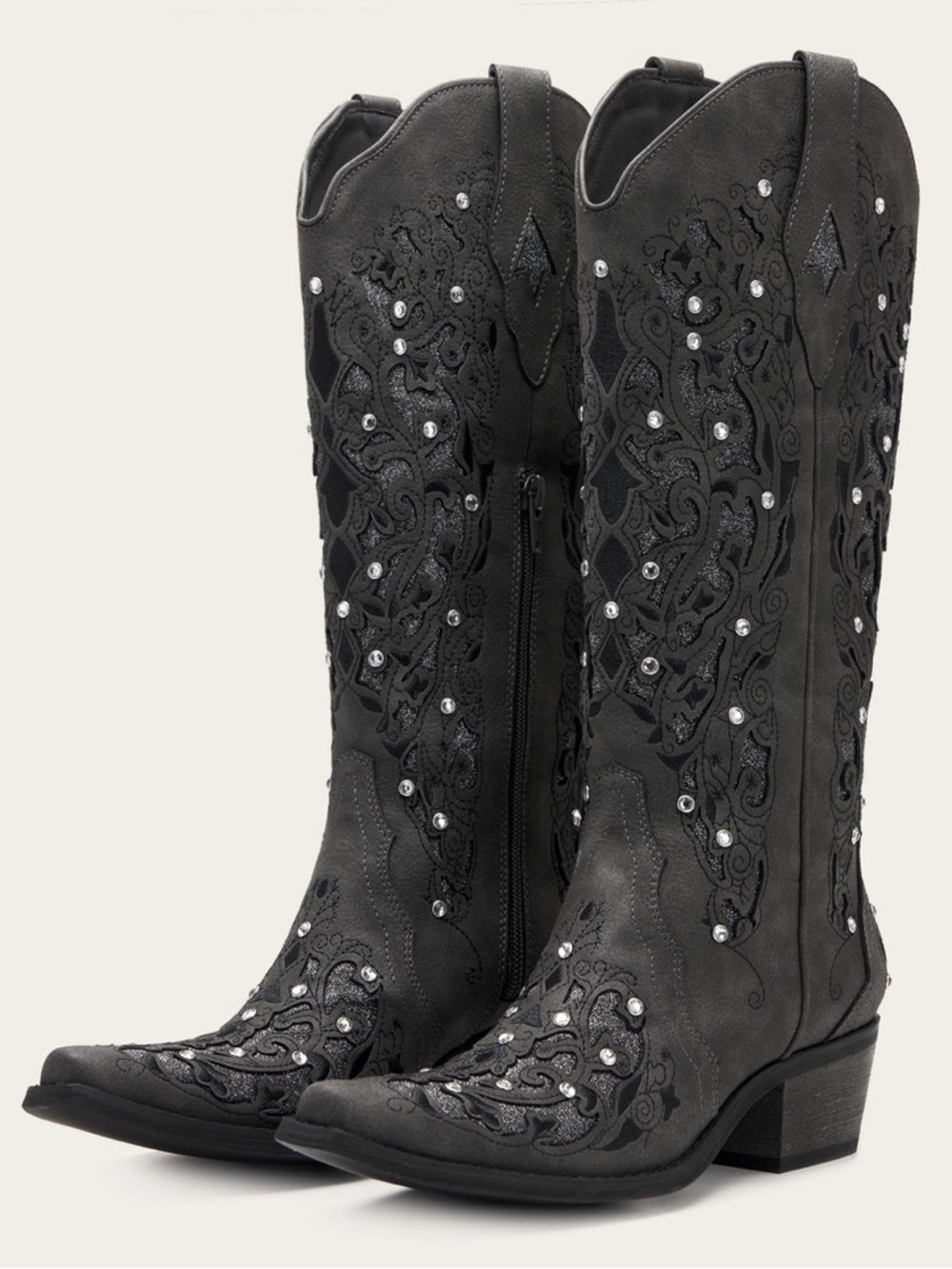 Y2K Cowgirl Boots Rhinestone Western Boho Chic Lace Festival Shoes Cowboy